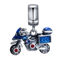 gw blue enamel motorcycle silver charm 925 sterling silver fashion pendant red cubic zirconia fit original charm bracelets s463