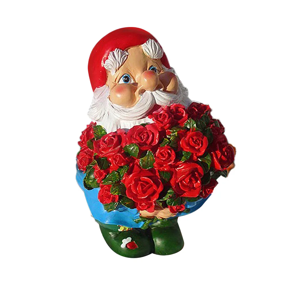 

Statue Crafts Dwarf Holding Bunch of Red Roses Christmas Garden Sculpture Lawn Decor Small Ornaments Valentine Gift for friends