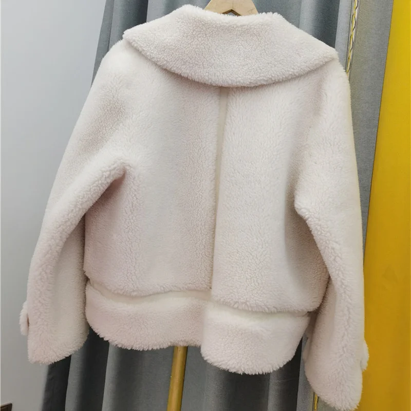 Women 2022 Autumn Winter Real Lamb Fur Coat Female Warm Natural Sheep Shearing Wool Jacket Ladies Single Breasted Outewear