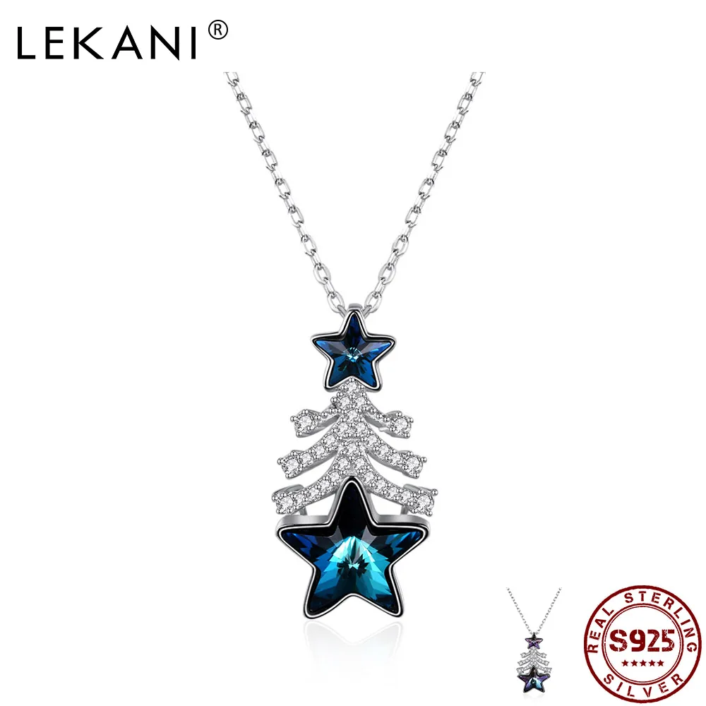 

LEKANI Christmas Tree Necklace For Women 925 Sterling Silver Colorful Star Austria Crystal Pendant Necklaces Fine Jewelry Gift