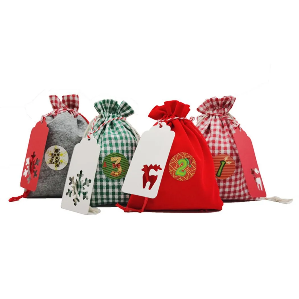 Bolsa de arpillera con cuenta regresiva para calendario de Adviento, bolsa de almacenamiento de dulces para Navidad y manualidades, de 1-24 n&uacute;meros, en Stock, 24 piezas-2