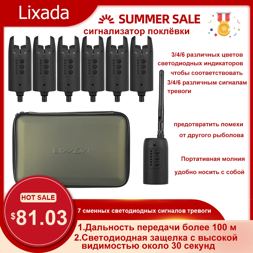 

Lixada Wireless Digital Fishing Alarm Set Fishing Bite Sound Alert Kit Changeable Color LED Alarm Indicator for night Fishing
