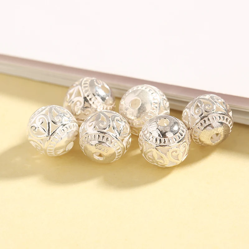 2 шт. 9 мм Стерлинговое Серебро 925 пробы бусины полый круглый шар для ожерелья