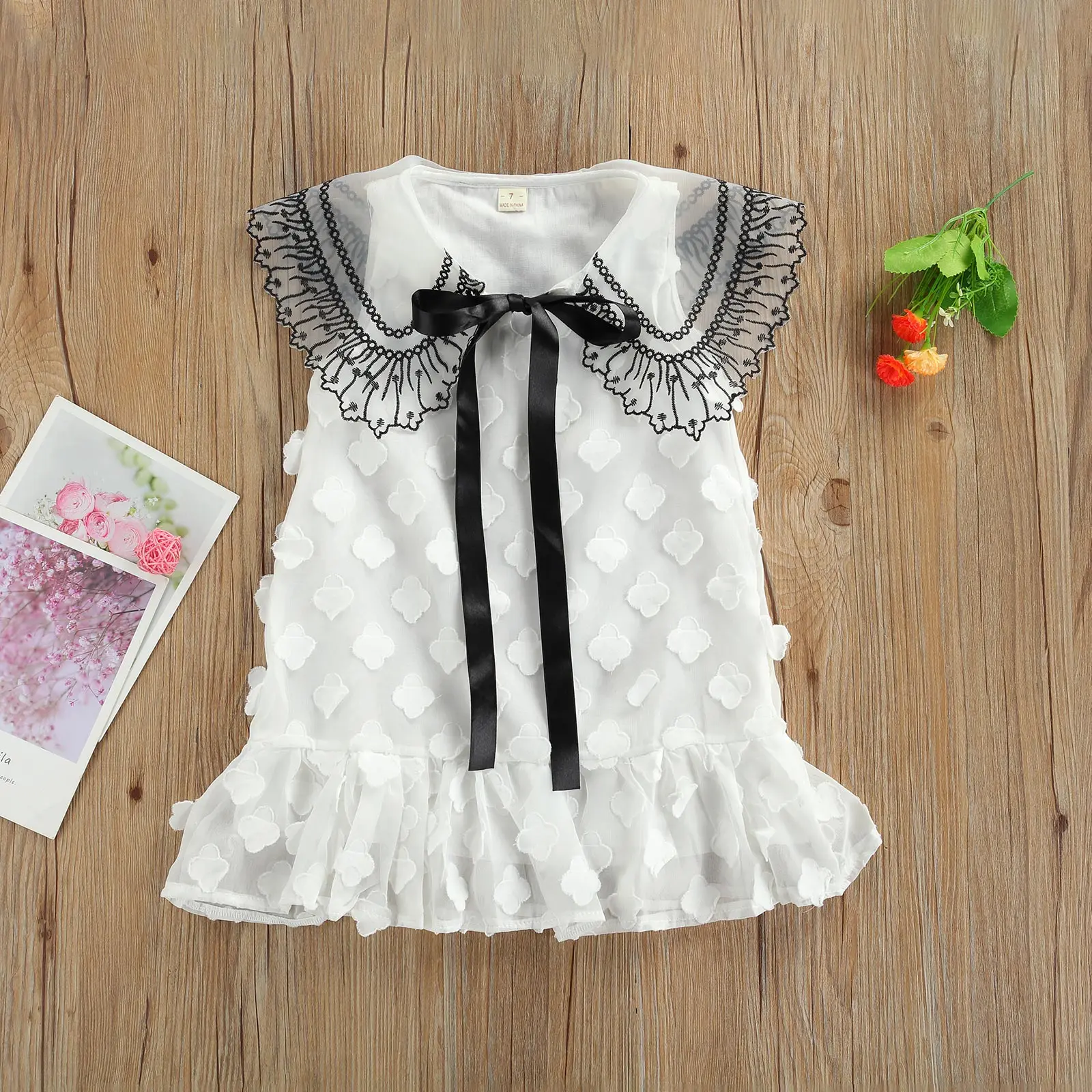 

Kid Lace Dress for Girl 2021, Girls A-line Sleeveless Pan Collar Midi Sundress with Pleated Hem