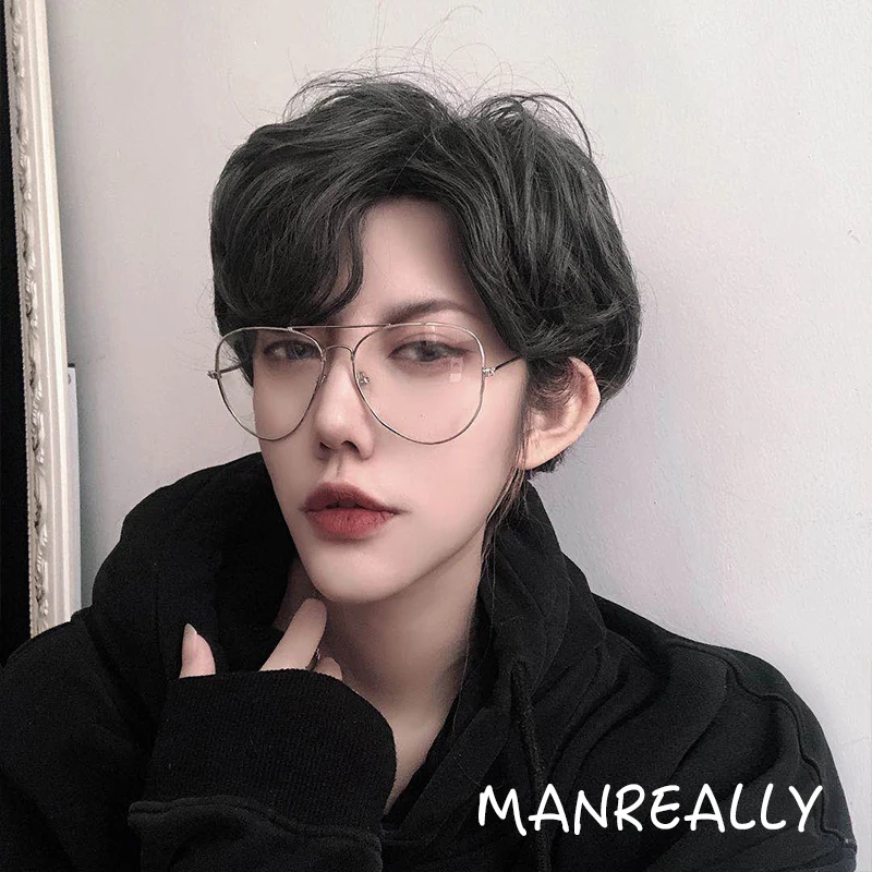 Ailiade черного и серого цвета парики Для Мужчин's короткие прямые синтетические