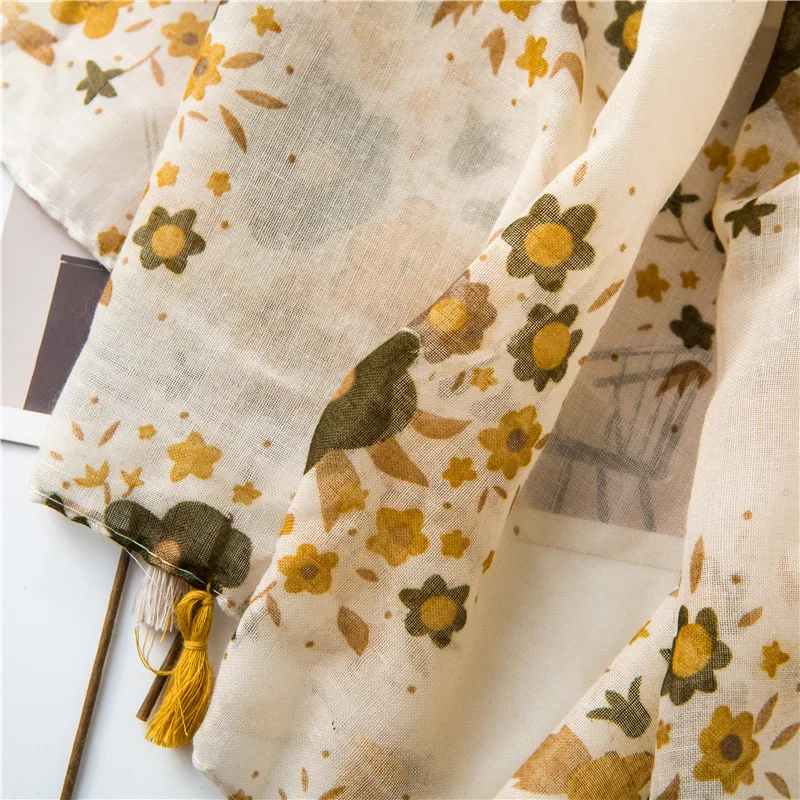 

2020 Luxury brand Lady Fashion cotton material scarf Autumn and winter women's Print beach quality shawl New Cotton silk scarves