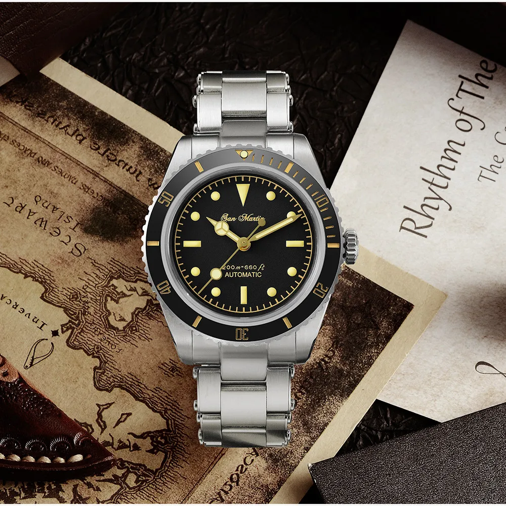 San Martin-мужские роскошные часы в стиле ретро Sapphire NH35 для дайвинга автоматические