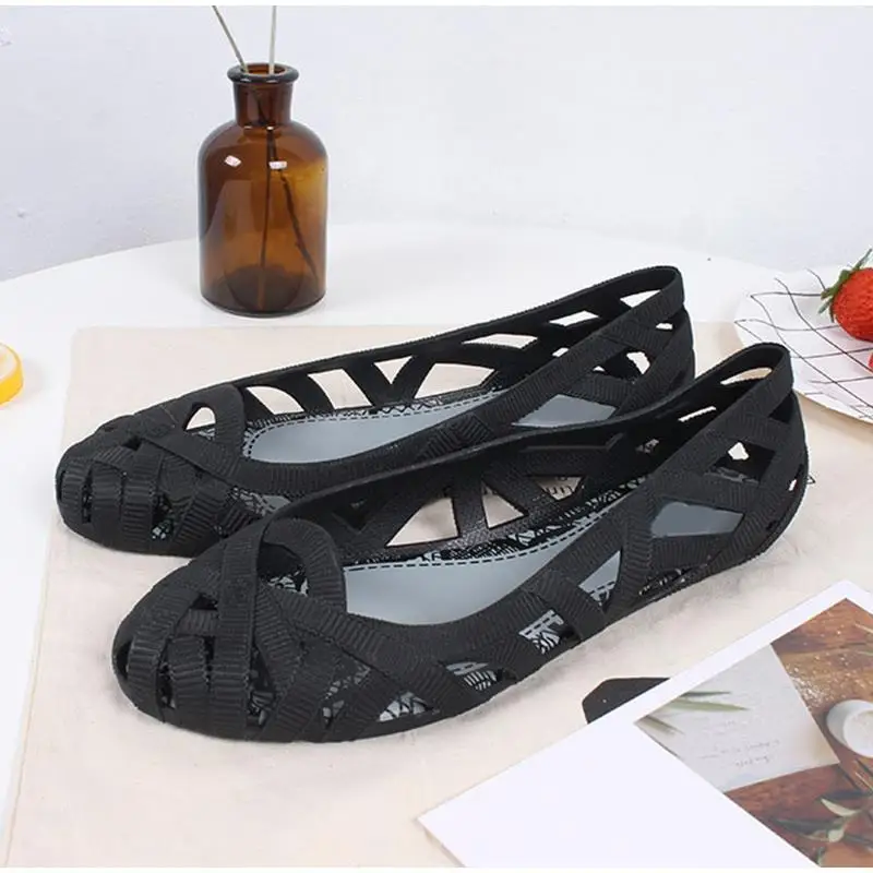 Новинка женские повседневные прозрачные сандалии с вырезами на плоской подошве