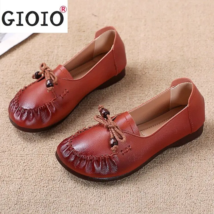 

New Roman Fashion Women's Autumn Woman Shoes Ballet Dance Casual Leather Flats Shallow Soft Boat Comfort Flats Shoes Woman Flats