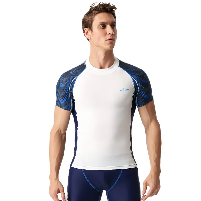 Only shirts Мужские sabolay короткий рукав Рашгард лайкра Купальник сёрфинга Сноркелинг Рашгард рубашка УФ Защита Купальники для пляжа Спорт L - Цвет: Only shirts