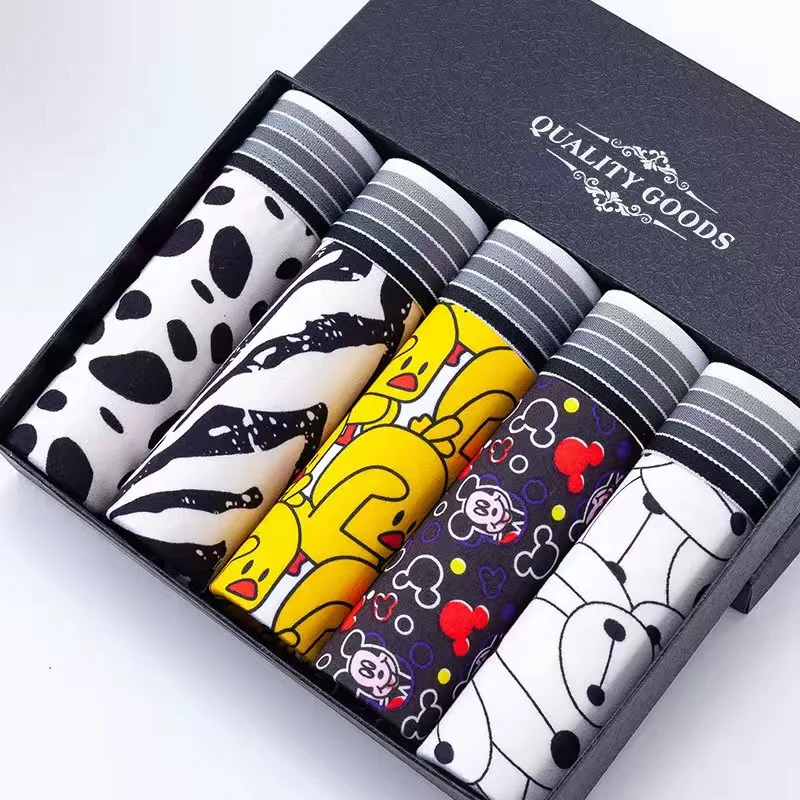 5Pcs/Lot Men Underwear Boxers Cartoon Man'S Polyester Sports Boxers Cartoon Knickers Soft Underwear  Knickers U-Convex Widen