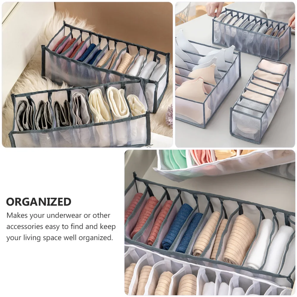 

1Pc Compartments Clothes Storage Box Underwear Storage Box (Blue and Grey)