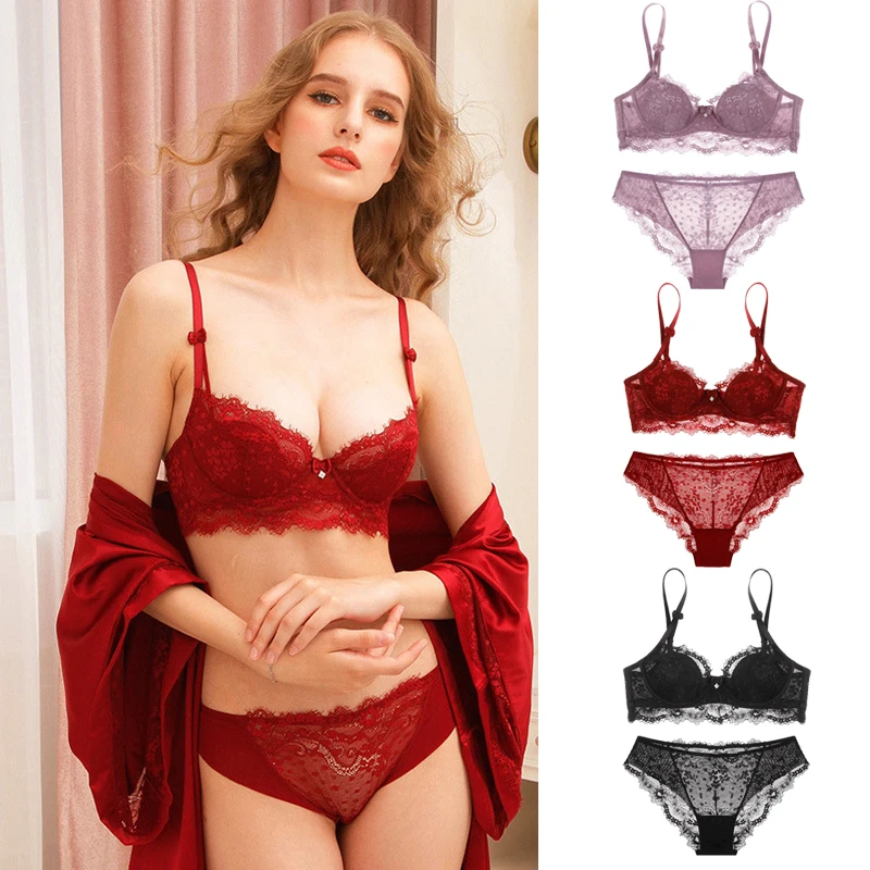 Женское ультратонкое кружевное нижнее белье с цветочным рисунком|Комплекты