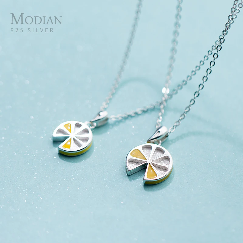 

Modian New 925 Sterling Silver 2 Size Lemon Lovely Fruit Charms Pendant fit Women Adjustable Necklace Korea Style Fine Jewelry
