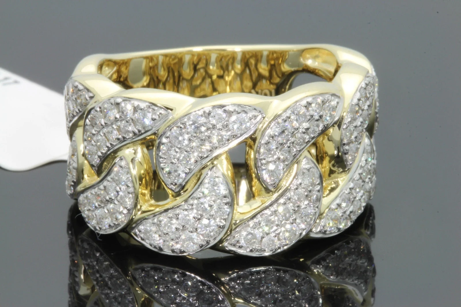 

Luxury Hip Hop 18K Gold Plated ICED Out CZ Cuban Link Band Mens Bling Rhodium Ring