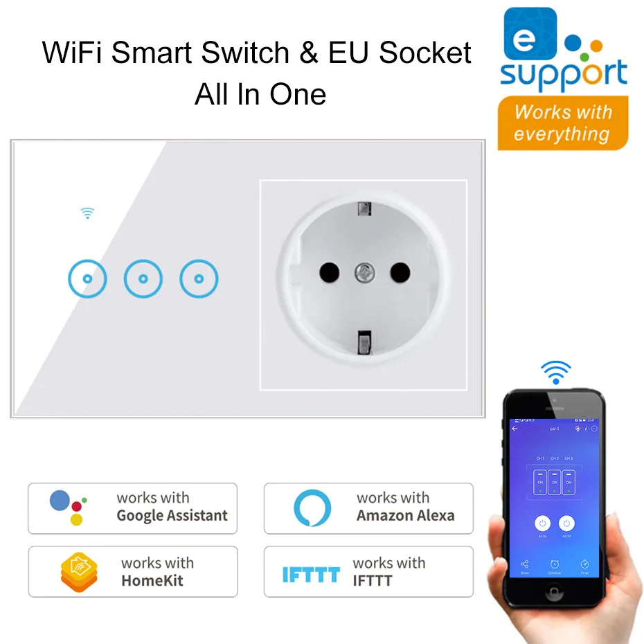 Розетка с поддержкой wi fi и сенсорным выключателем 2/3 клавиши|Выключатели| |
