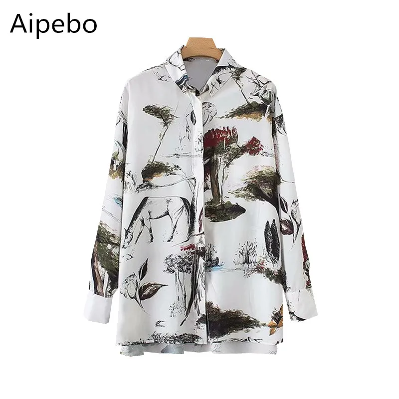 Женские блузки оверсайз с животным принтом высокая низкая Повседневная