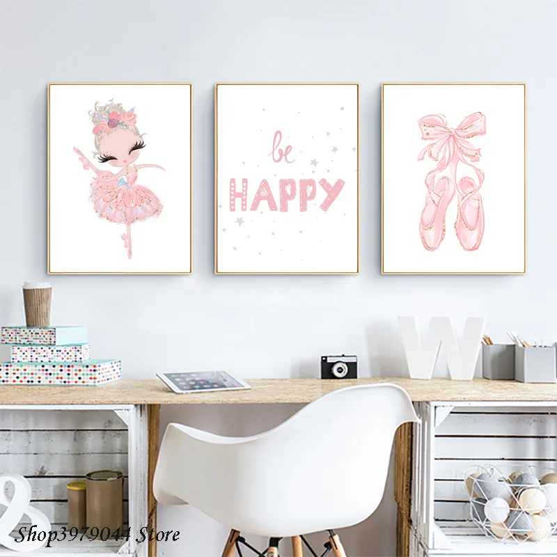 Балетки с принтом для девочек Розовые туфли Рисунок героями мультфильмов