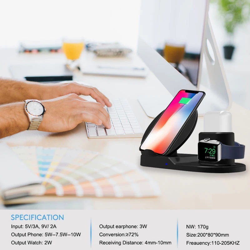 3 в 1 быстрое Qi Беспроводное зарядное устройство для iPhone X 8 plus samsung Зарядное устройство Док-станция для Apple watch 1 2 3 4 Airpods зарядное устройство Подставка