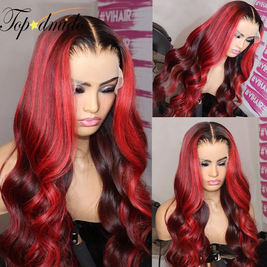 

Topodmido Highlight Red Color 13x4 Lace Front Wigs with Baby Hair Brazilian Body Wave Glueless Lace Closure Wigs for Women