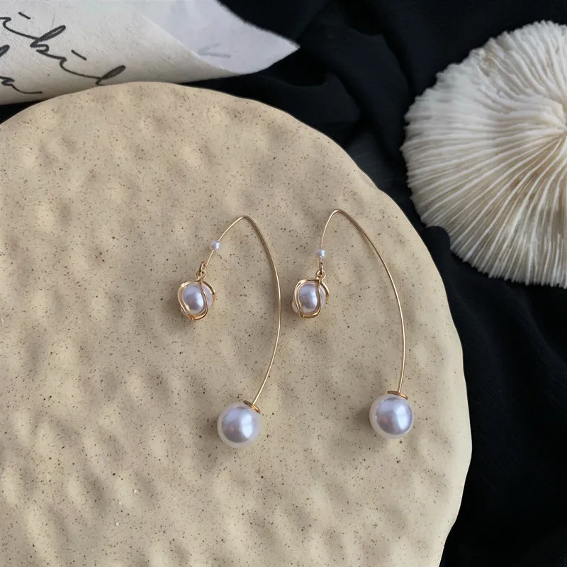 MuHan жемчужные серьги асимметричные геометрические металлические Длинные