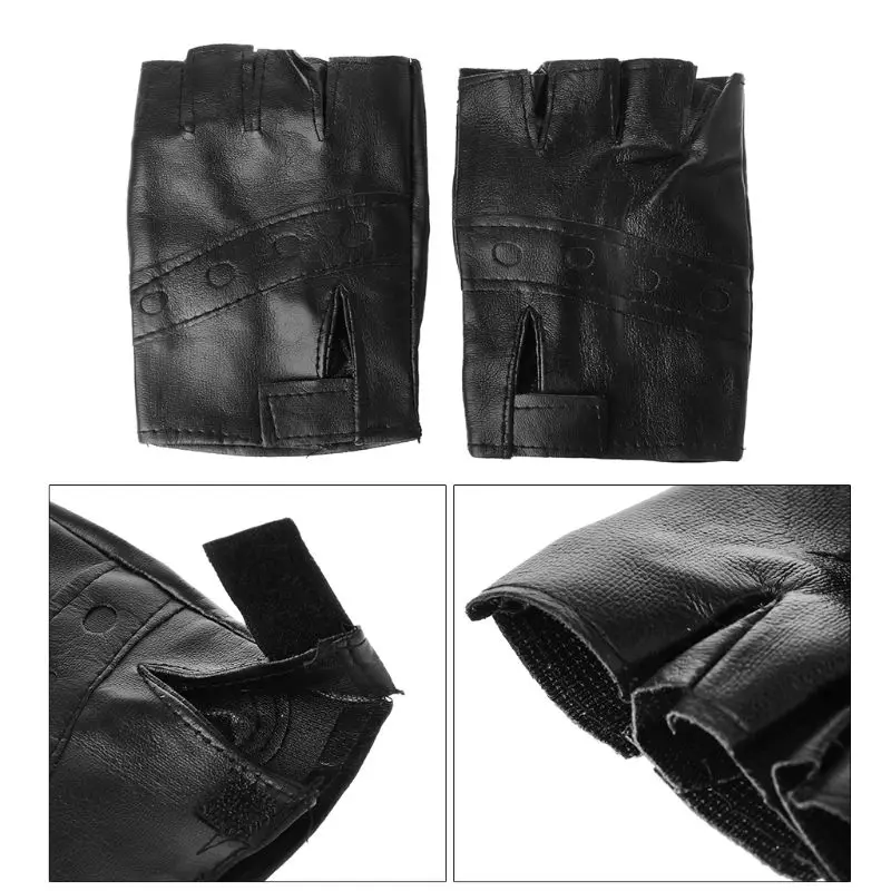 

Men Unisex Artificial Leather Half-Finger Gloves Theatrical Punk Hip-Hop Driving Motorcycle Performance Party Fingerless Mittens