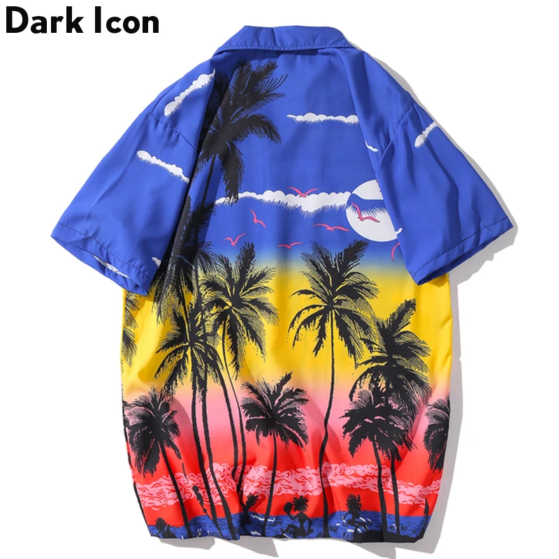 Мужская рубашка с коротким рукавом Dark Icon Hawaian летняя уличная одежда принтом