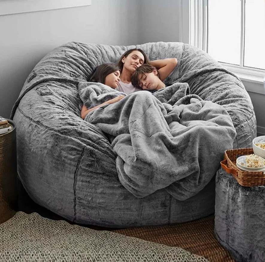 Dropshipping Giant Fluffy Fur Bean Bag Bed Slipcover Case Floor Seat Couch Futon Lazy Sofa Recliner Pouf Enjoy Family Time
