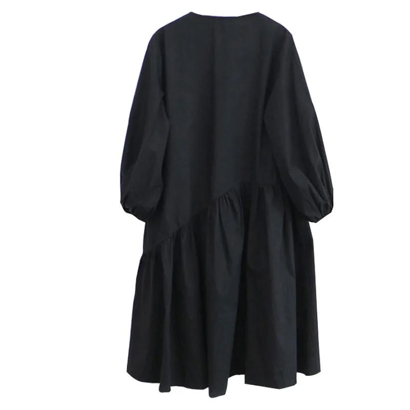 

New women's east gate popular loose large size slim irregular stitching long sleeve dress women