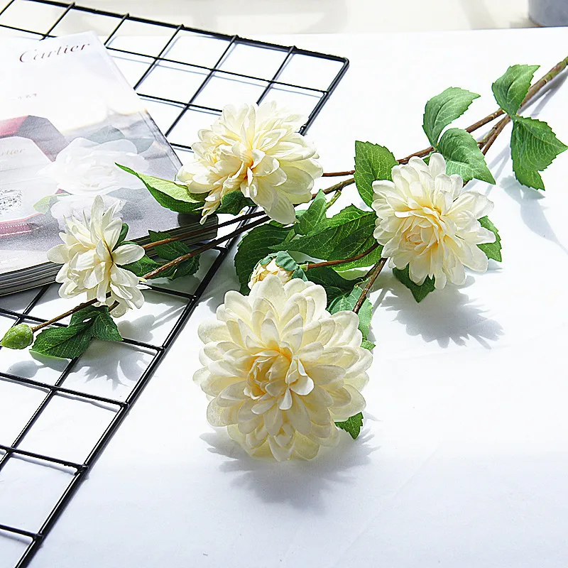 Роскошный длинный стебель Dahlia Guanyin Искусственные цветы из шелка DIY Свадебные украшения на день рождения Домашний декор для стола Флорес