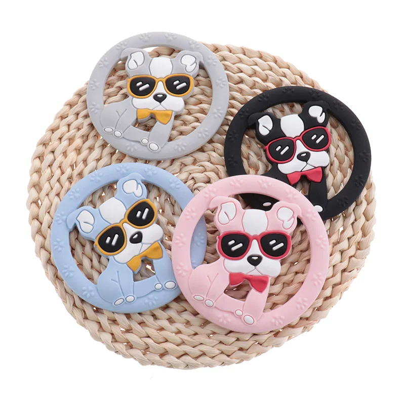 

5pcs New Bulldog Silicone Baby Teether Food Grade Infant Chewing Pacifier Chain DIY Newborn Teeth Shower Gift BPA Free Pendant