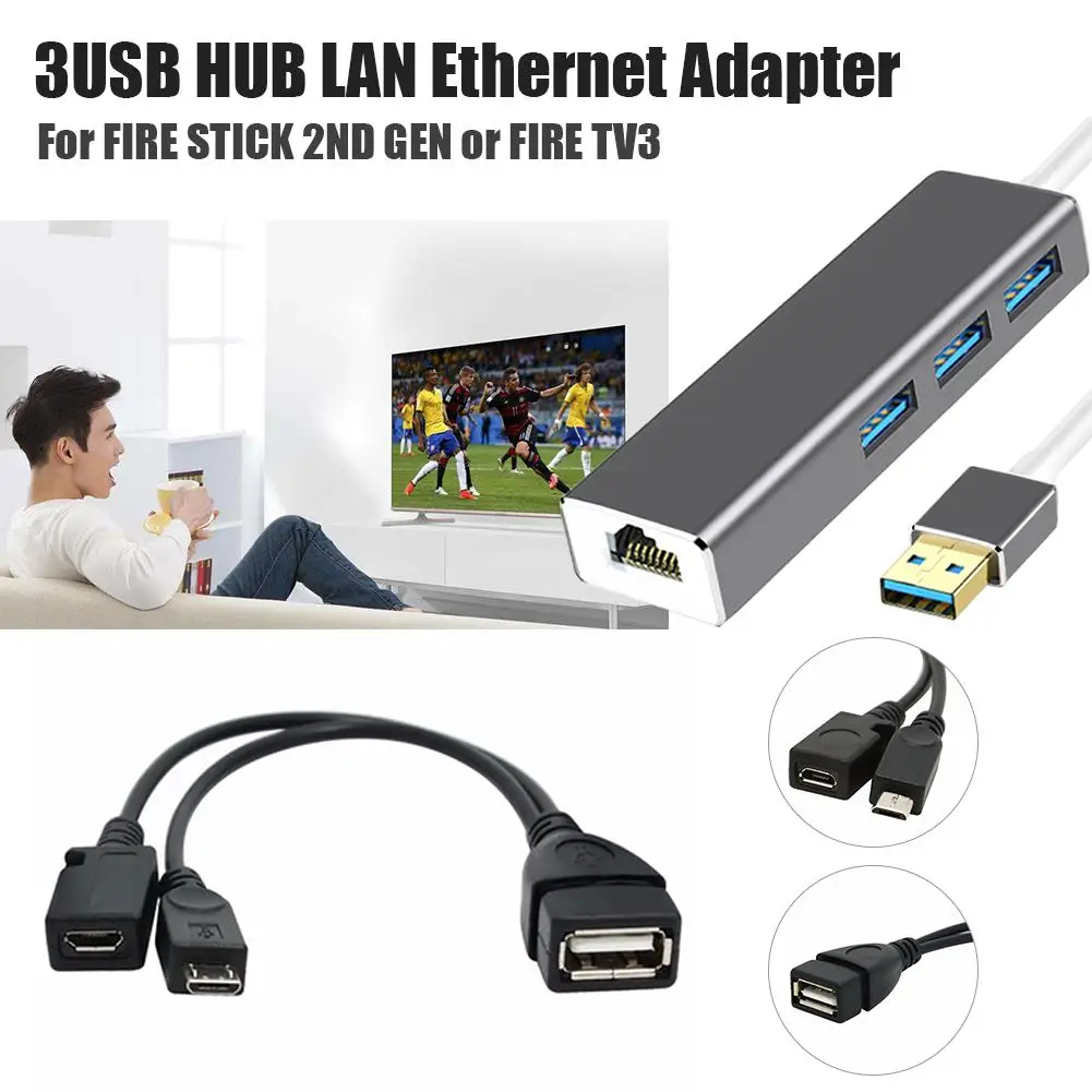 3USB-концентратор адаптер Ethernet LAN OTG USB-кабель для пожарной палочки 2-го поколения
