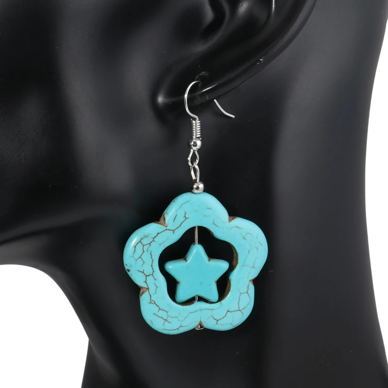 Tenande богемные полые природные камни бусины цветы звезды висячие серьги для