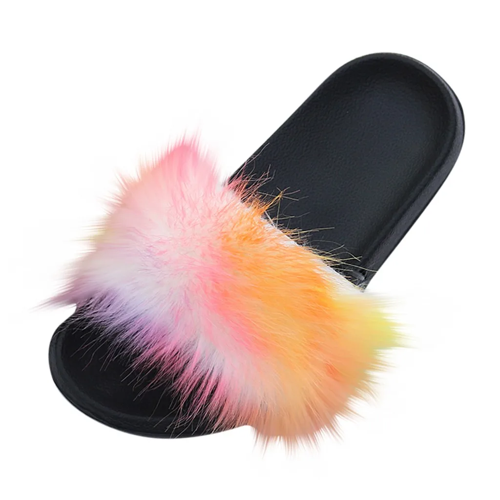 Элегантные меховые Тапочки с искусственным мехом женская обувь цвет черный