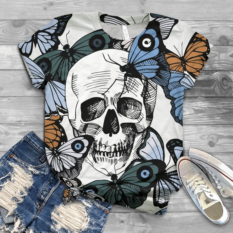

2021 New summer women's T-shirt Harajuku 3D style skull