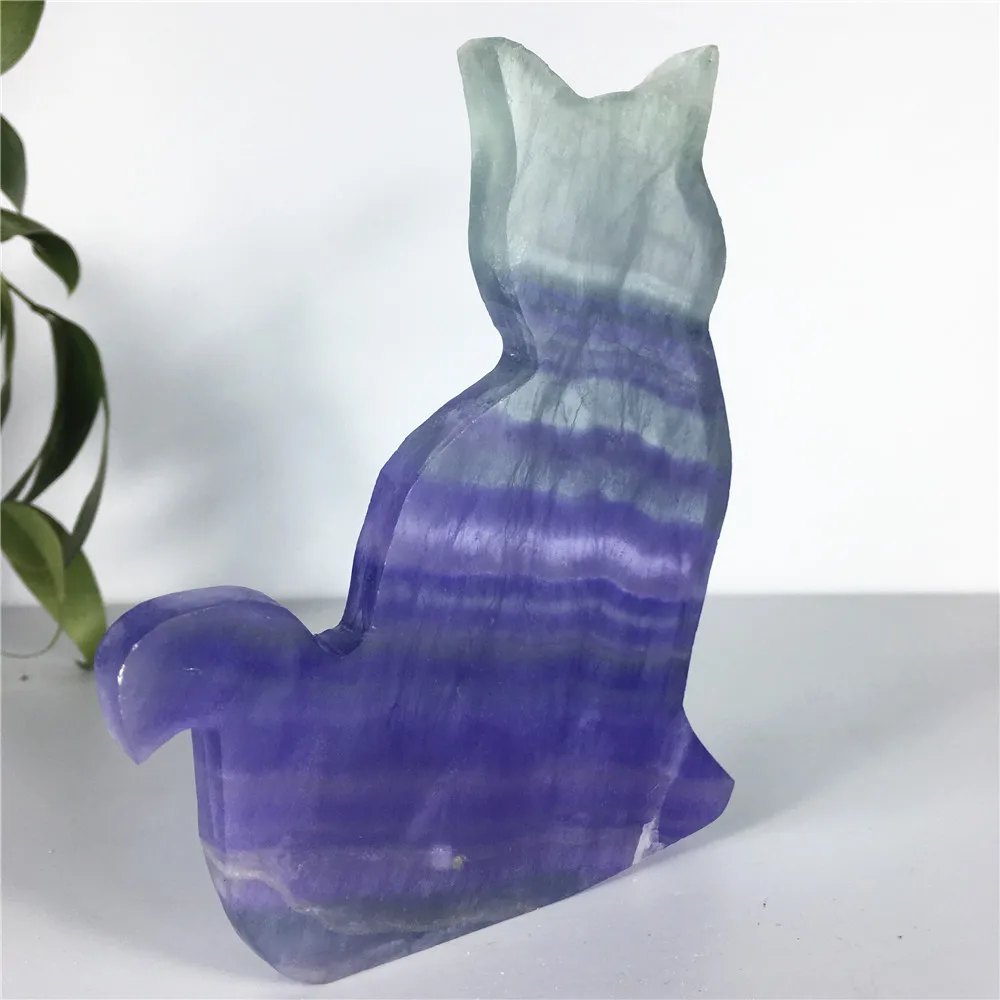 

Natural Fluorite Quartz Cute Cat Carving Healing Crystal Figurines Reiki Stones Decoration Gemstone Gift