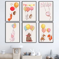 fox baby elephant bear deer rabbit balloon wall art print canvas painting nordic poster wall pictures kids room playroom decor