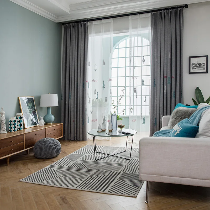 Светонепроницаемая Рождественская занавеска для спальни елка вышитая ткань из