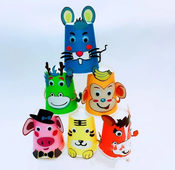 12 шт./компл. DIY бумажный стаканчик ремесленные наборы детские Мультяшные Животные