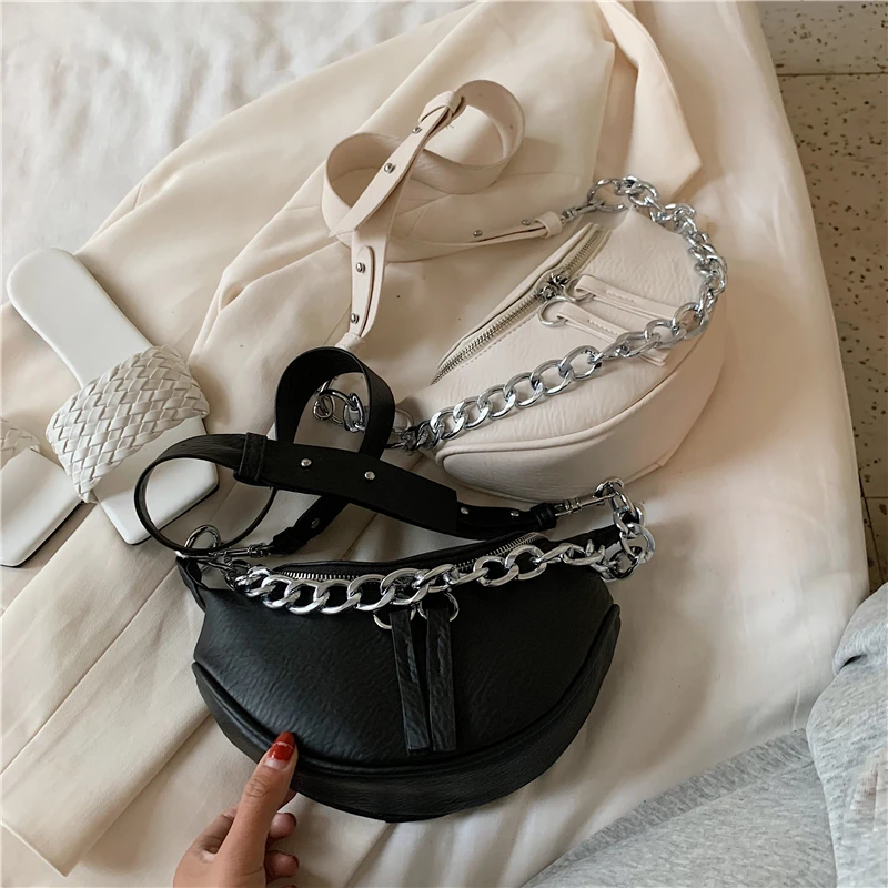 

Ladies saddle bag PU leather crossbody bag Fashion chest bag for women 2020 Female Luxury travel bag Silver Chain women bag