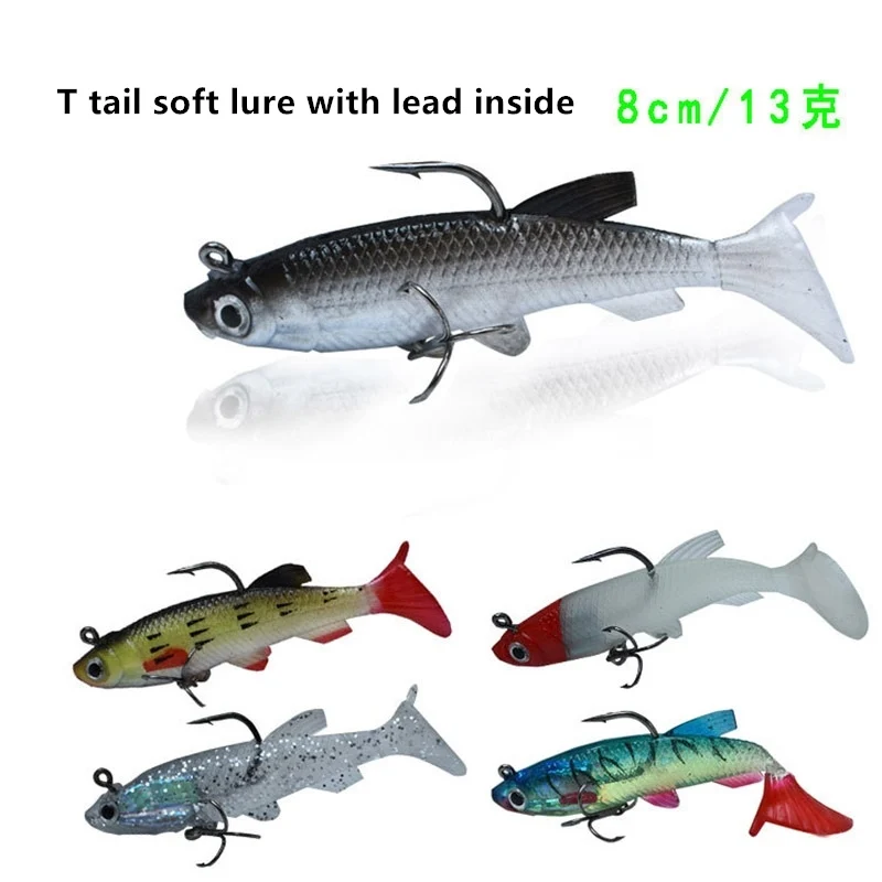 

Soft Lure Soft Bait 8cm 13g Lead Inside Jig T Tail 3D Eyes Jig Wobblers Lures Sea Bass Lure Freshwater Carp Fishing Lure