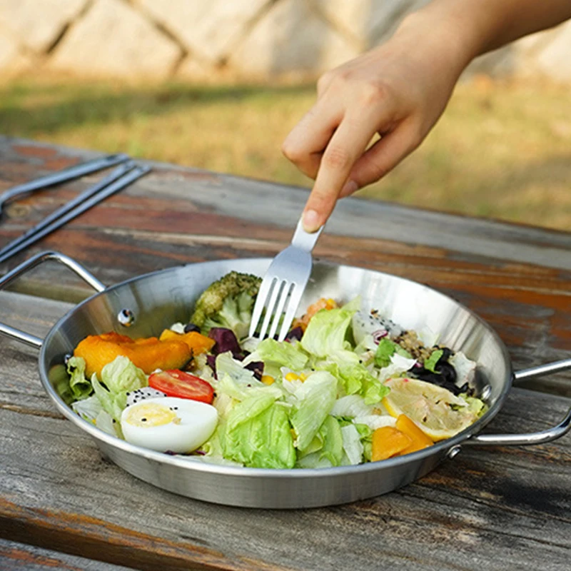 

3Pcs/set Stainless Steel Dinner Set Portable Travel Camping Cutlery Tableware Set Dinnerware Case Flatware Kit With Net Bag