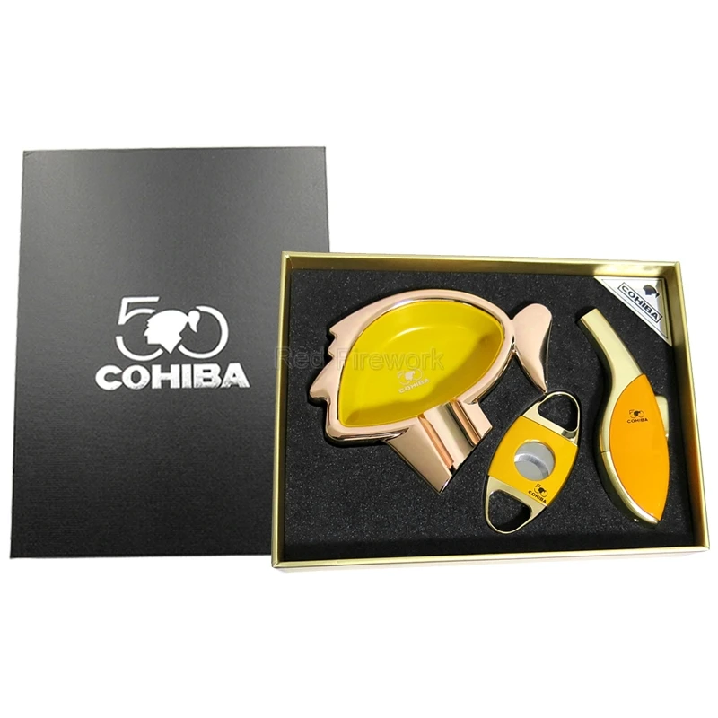 COHIBA сигарный костюм с пепельницей и сигары резак и сигары для сигарет; защита от ветра зажигалка, портативный путешествия сигарный набор высокого качества