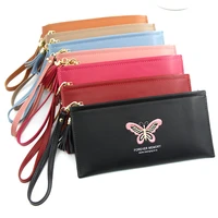 women long butterfly embroidery wallets female high capacity solid color zipper coin purses ladies card holder clutch phone bag