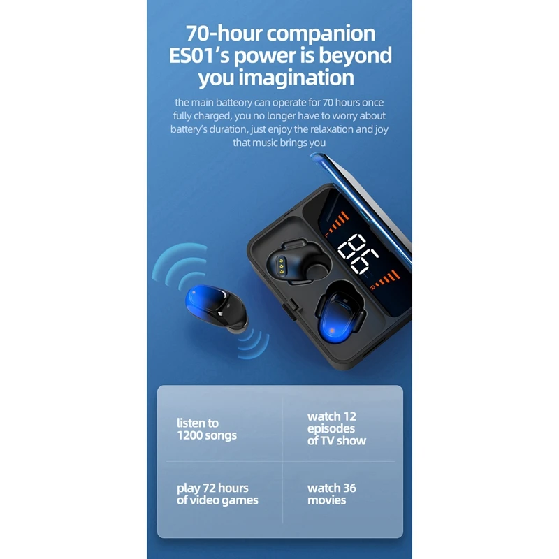 

Hot ES01 TWS Bluetooth Earphone V5.0 Press Wireless Earbuds 9D Stereo Sport Waterproof Headset Handsfree LED Power Display