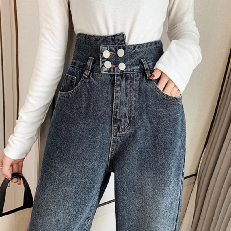 

Tonglord 2020 New Women's Jeans High Waist Jeans Solid Harem Pants Loose Casual Office Lady Denim Long Trousers Pantalon Femme