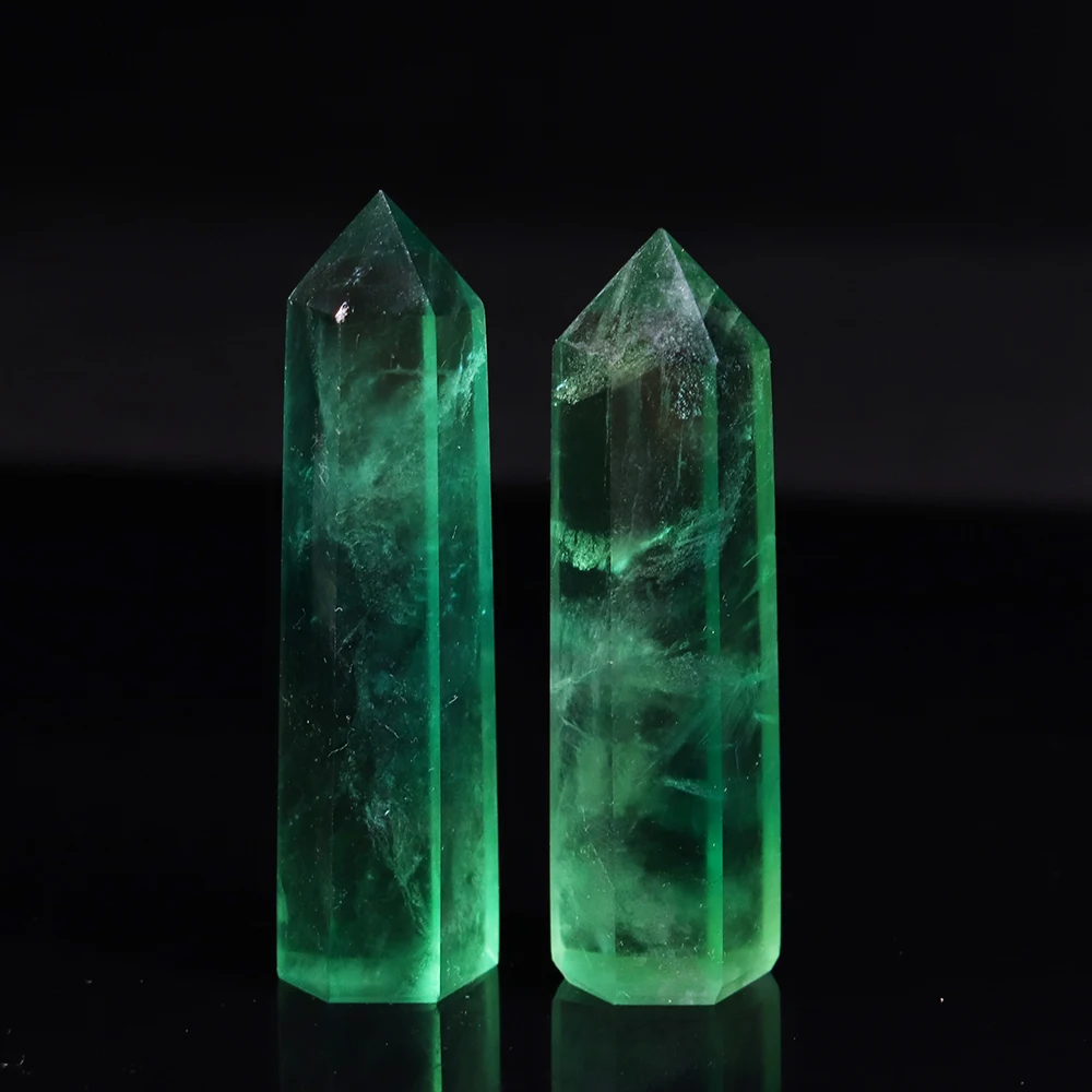 Природный зеленый флюорит восстановление кристалл шестигранная Призма минерал