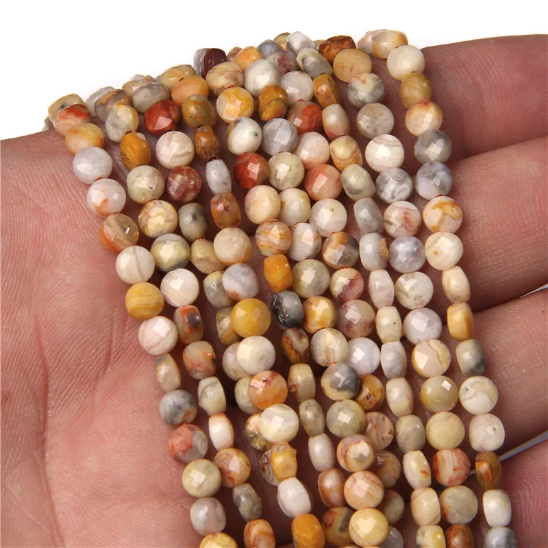

Small Natural Round Crazy Agates Stone Beads Loose 4 6 mm Yellow Coin Flat Beads For Jewelry Making DIY Accessories Supply Gifts