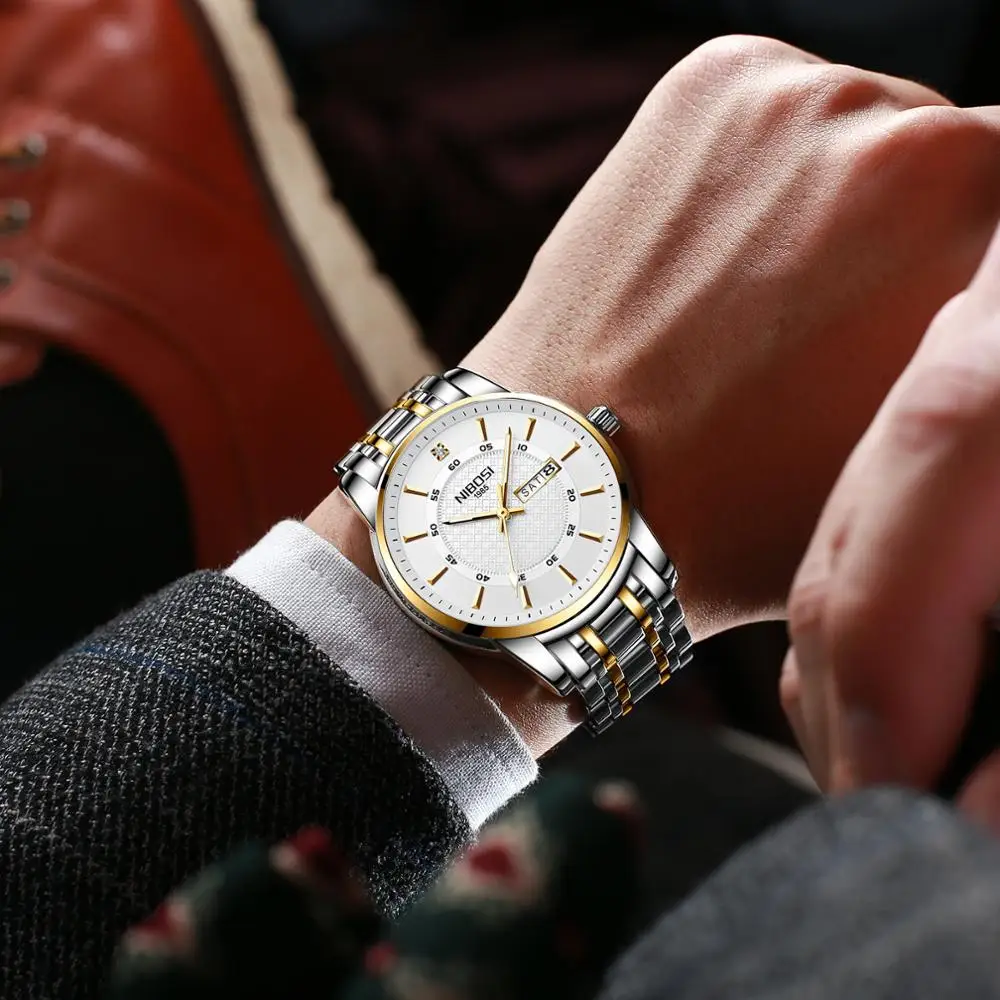 Часы наручные NIBOSI Мужские кварцевые деловые модные простые водонепроницаемые с