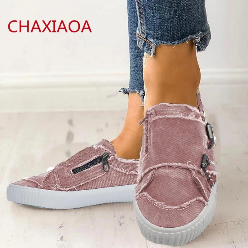 

CHAXIAOA Spring New Women Vulcanzied Shoes Buckle Design Slip On Casual Canvas Shoes Woman Shallow Solid Color Female Sneakers